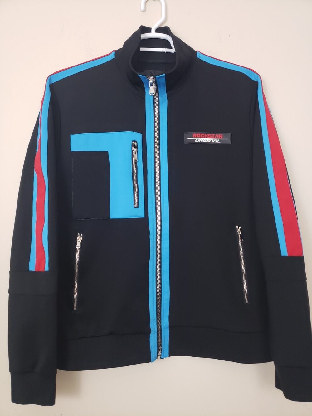 RARE Rockstar Original Mens Track Jacket XL Colorblock Outerwear Embroidered
